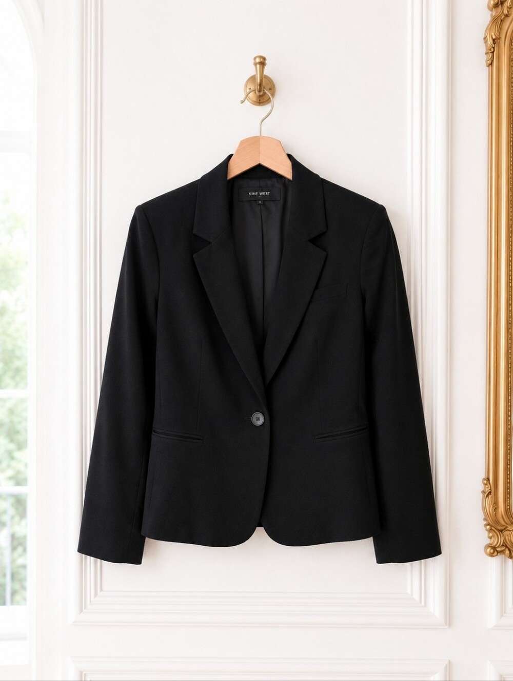 Nine West Black One Button Blazer Size 10 Tailored Career Office Jacket Classic - Picture 5 of 8